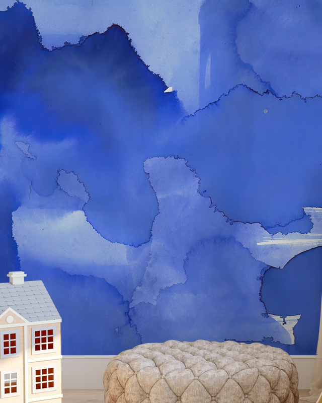 deep-blue-abstract-wallpaper-with-watercolor-textures-complemented-by-a-tufted-ottoman-and-toy-house-ideal-blue-wallpaper-for-commercial-spaces deep blue abstract wallpaper with watercolor textures complemented by a tufted ottoman and toy house ideal blue wallpaper for commercial spaces