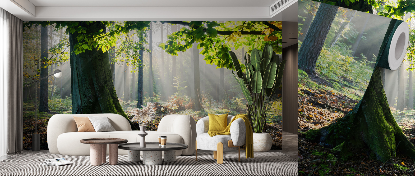 living-room-with-eco-friendly-wallpaper-depicting-a-serene-forest-scene-featuring-large-trees-and-natural-sunlight Living room with eco-friendly wallpaper depicting a serene forest scene, featuring large trees and natural sunlight