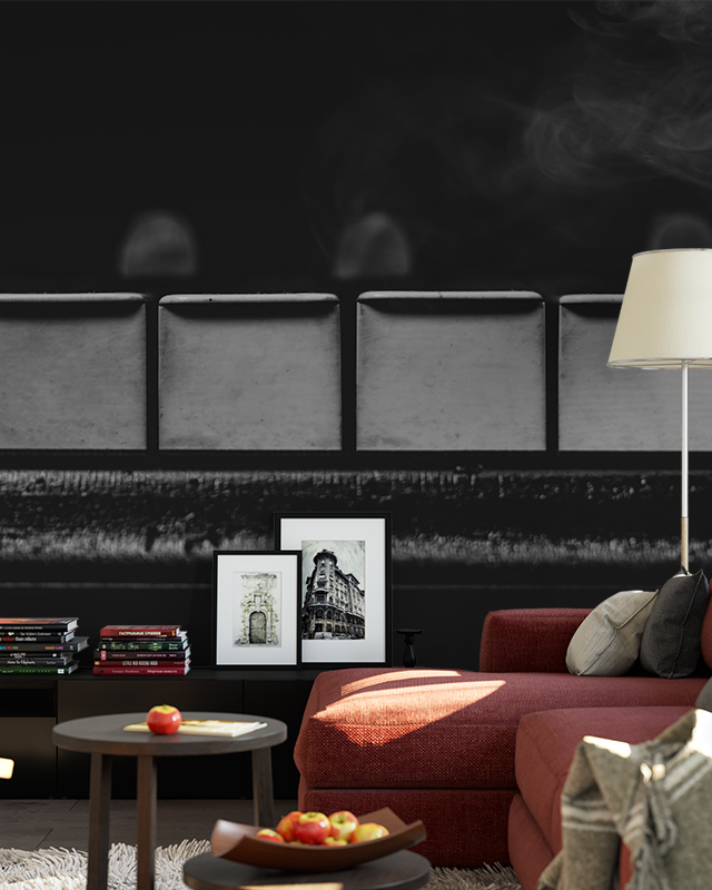 A modern living room featuring a black-and-white piano keys abstract wallpaper, highlighting the Comparison of Abstract Wallpaper with Other Styles
