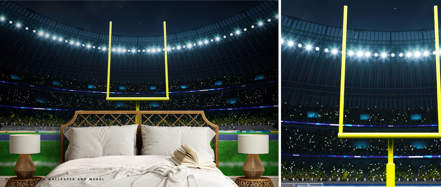 a-vibrant-football-stadium-scene-perfect-as-sports-wallpaper-for-man-caves-behind-a-cozy-bedroom-setup A vibrant football stadium scene, perfect as sports wallpaper for man caves, behind a cozy bedroom setup.
