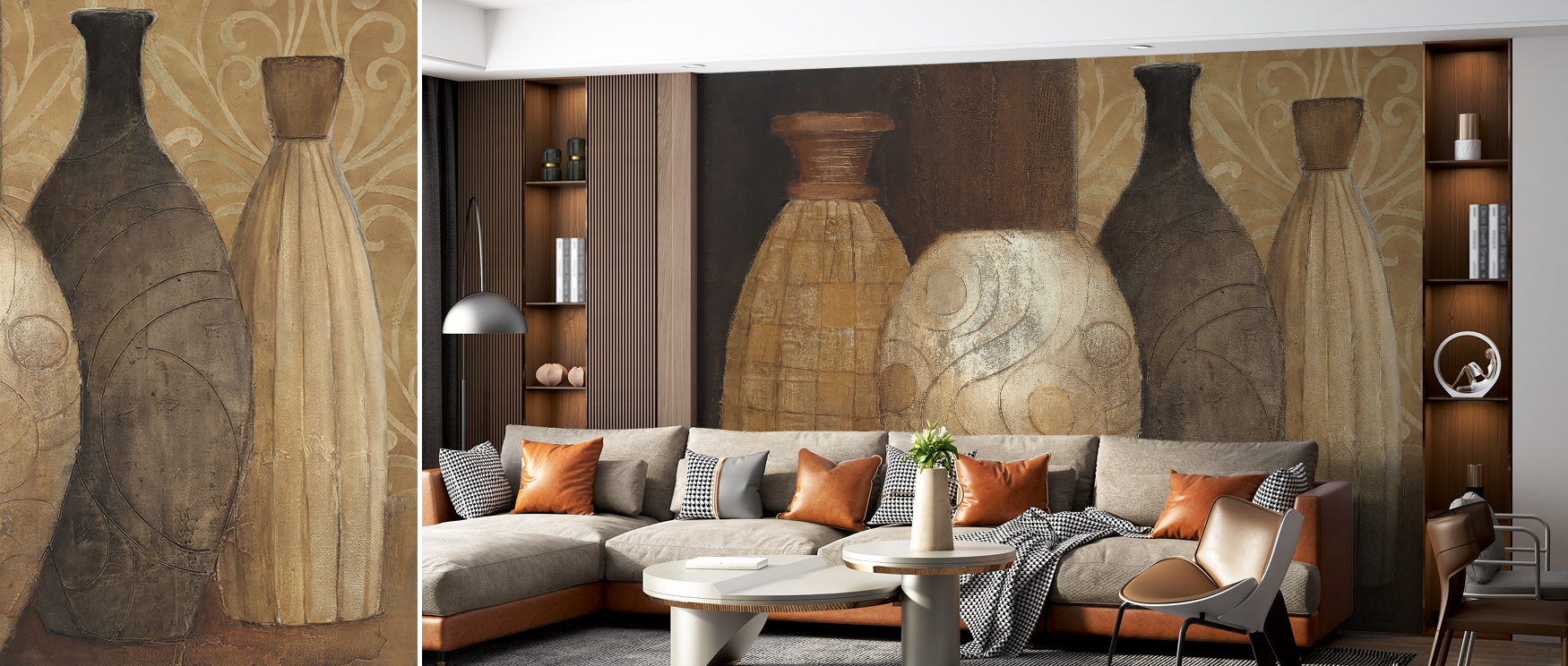 abstract-wallpaper-for-commercial-spaces-featuring-large-textured-vases-in-neutral-tones-creating-a-sophisticated-earthy-ambiance-in-a-modern-lounge-area Abstract wallpaper for commercial spaces featuring large, textured vases in neutral tones, creating a sophisticated, earthy ambiance in a modern lounge area
