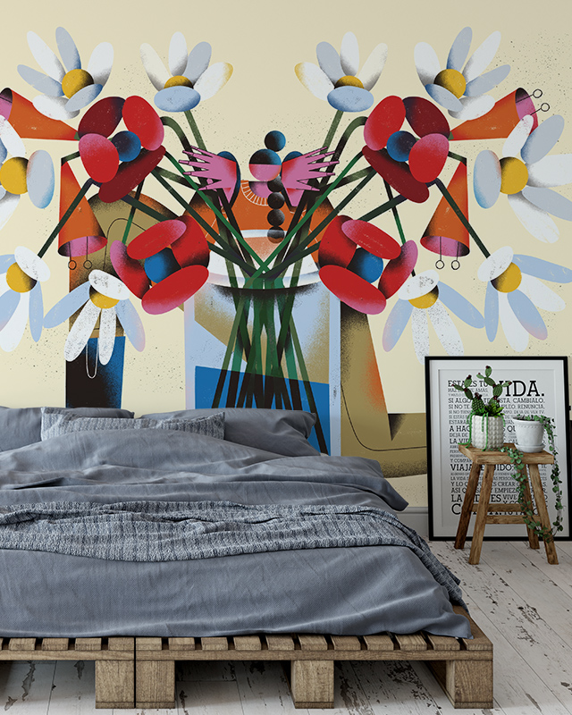 abstract-wallpaper-for-commercial-spaces-featuring-vibrant-stylized-flowers-in-bold-colors-against-a-beige-background-adding-a-lively-artistic-touch-to-the-room Abstract wallpaper for commercial spaces featuring vibrant, stylized flowers in bold colors against a beige background, adding a lively, artistic touch to the room