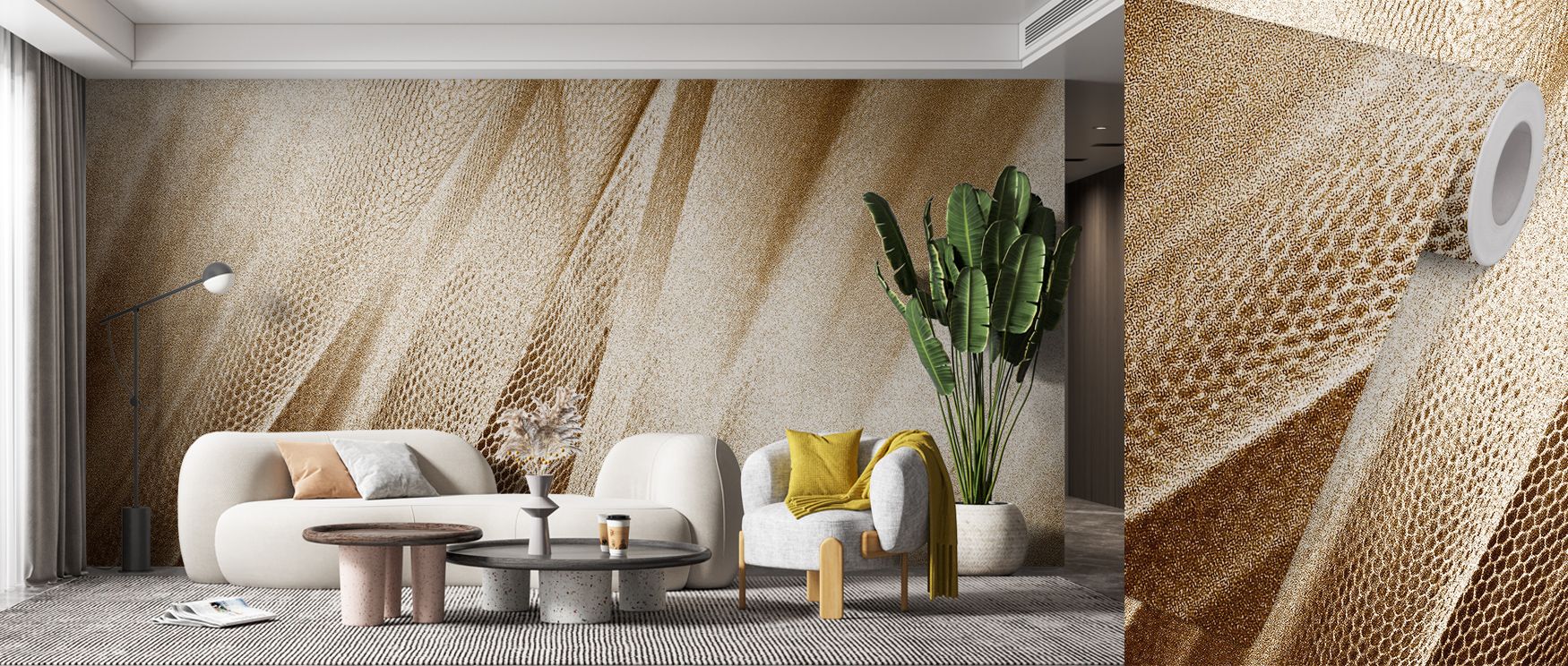 contemporary-living-room-with-a-beige-textured-wallpaper-and-abstract-patterns-ideal-for-beige-wallpaper-color-pairing Contemporary living room with a beige textured wallpaper and abstract patterns, ideal for Beige Wallpaper Color Pairing.
