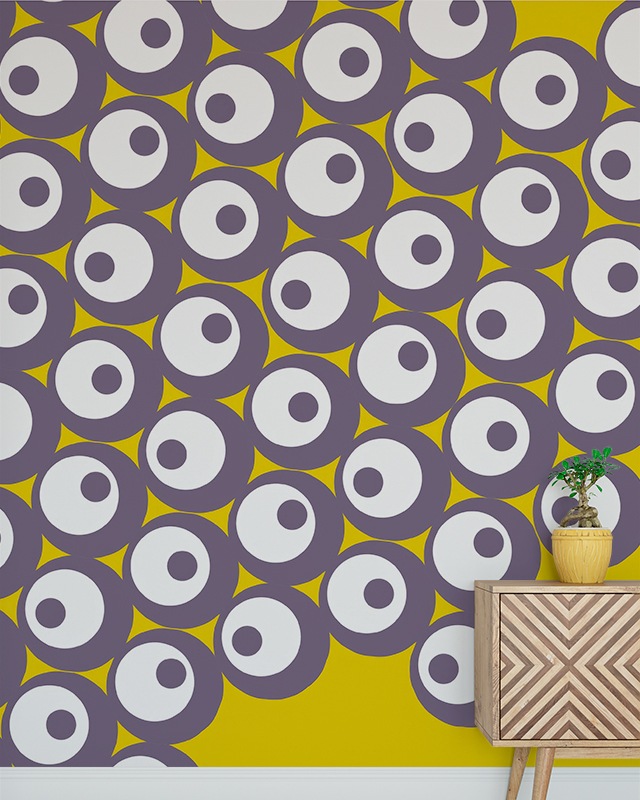 geometric-pattern-in-purple-and-yellow-showcasing-abstract-wallpaper-trends-with-a-small-plant-on-a-wooden-table Geometric pattern in purple and yellow, showcasing Abstract Wallpaper Trends, with a small plant on a wooden table