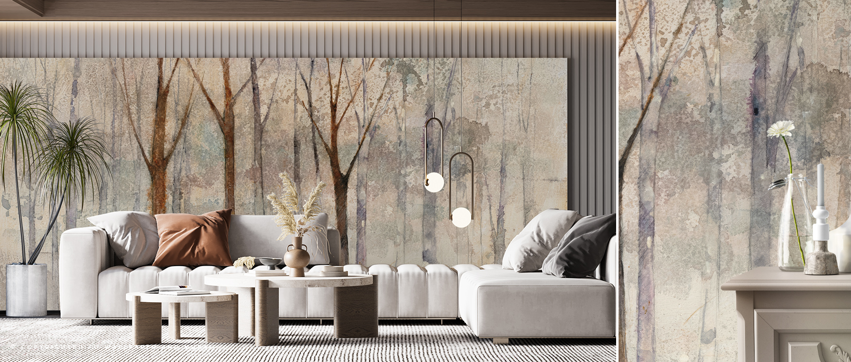 living-room-with-a-nature-themed-abstract-wallpaper-for-small-spaces-featuring-muted-tree-designs-with-furniture-in-front-of-wallpaper Living room with a nature-themed Abstract Wallpaper for Small Spaces featuring muted tree designs, with furniture in front of wallpaper