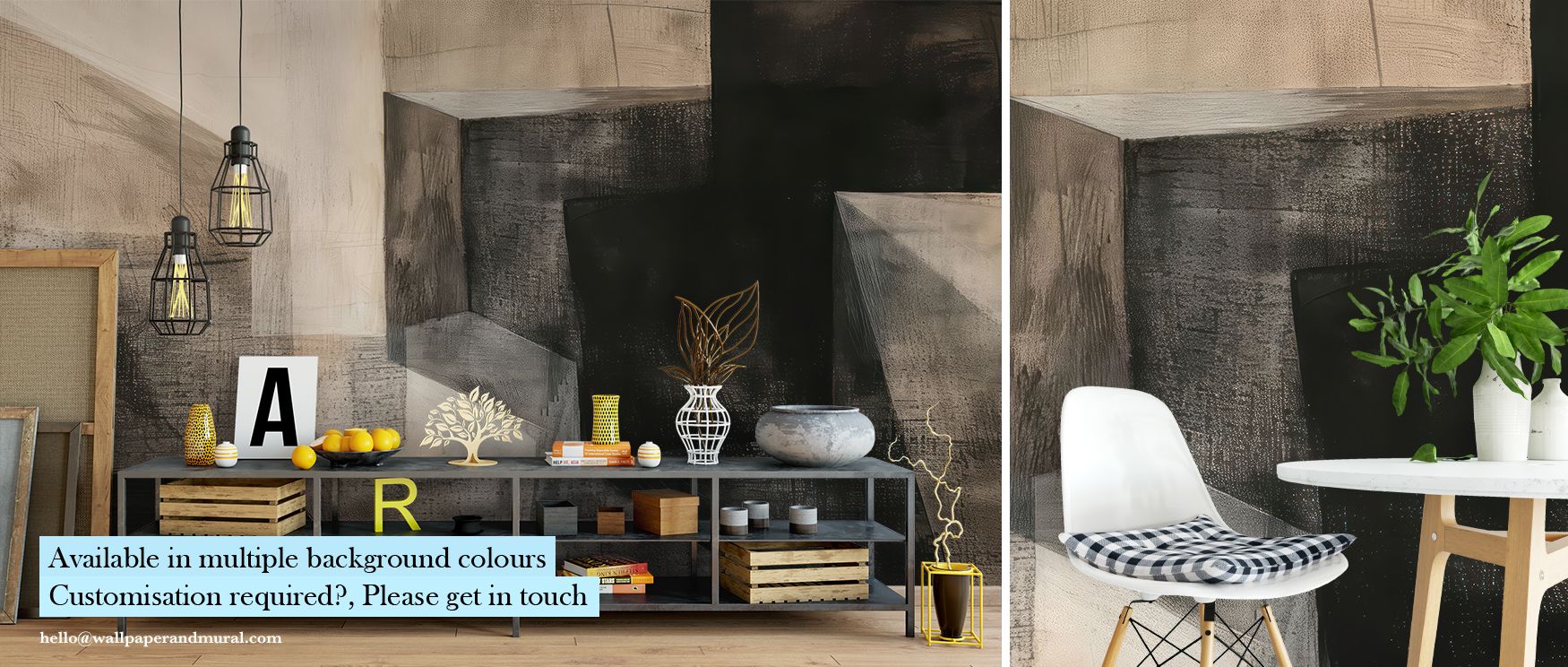 modern-decor-with-a-geometric-design-featuring-beige-and-black-tones-complemented-by-shelves-framed-art-and-plants-beige-wallpaper-color-pairing-enhances-the-space Modern decor with a geometric design featuring beige and black tones, complemented by shelves, framed art, and plants Beige Wallpaper Color Pairing enhances the space.