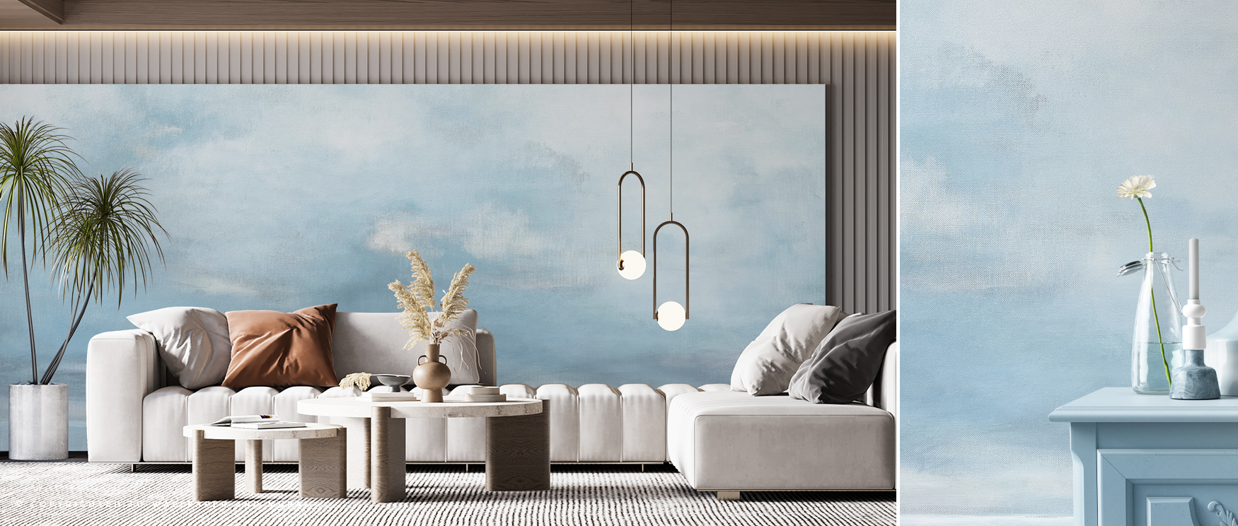 soft-blue-sky-inspired-abstract-wallpaper-trends-complementing-a-modern-living-room-with-minimalist-decor-and-cozy-seating soft blue sky inspired abstract wallpaper trends complementing a modern living room with minimalist decor and cozy seating