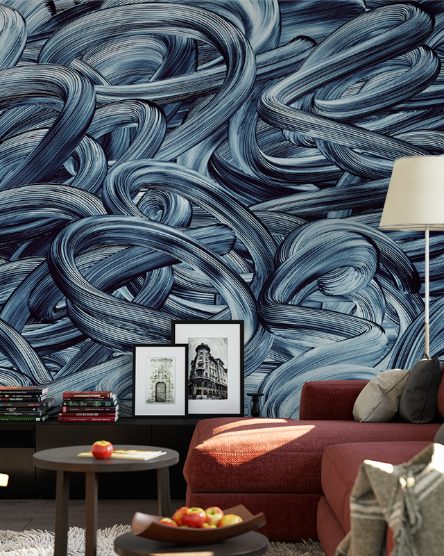 abstract-blue-intertwined-ribbon-wallpaper-with-textured-lines-behind-a-red-sofa-ideal-wallpaper-for-open-office-layouts Abstract blue intertwined ribbon wallpaper with textured lines behind a red sofa. Ideal wallpaper for open office layouts.