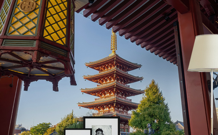 apandi wallpaper with Japanese Zen influence, showcasing a traditional pagoda, lantern, and modern minimalist decor elements.