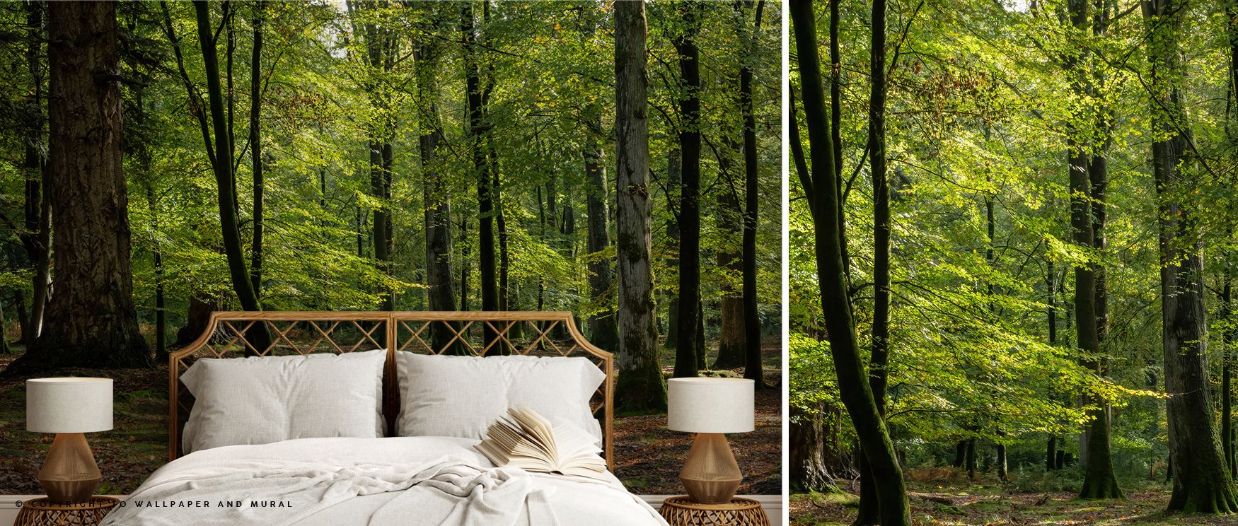 bedroom-with-a-forest-themed-wall-mural-illustrating-nature-inspired-design-for-peel-and-stick-vs-traditional-wallpaper Bedroom with a forest-themed wall mural illustrating nature-inspired design for peel and stick vs. traditional wallpaper.
