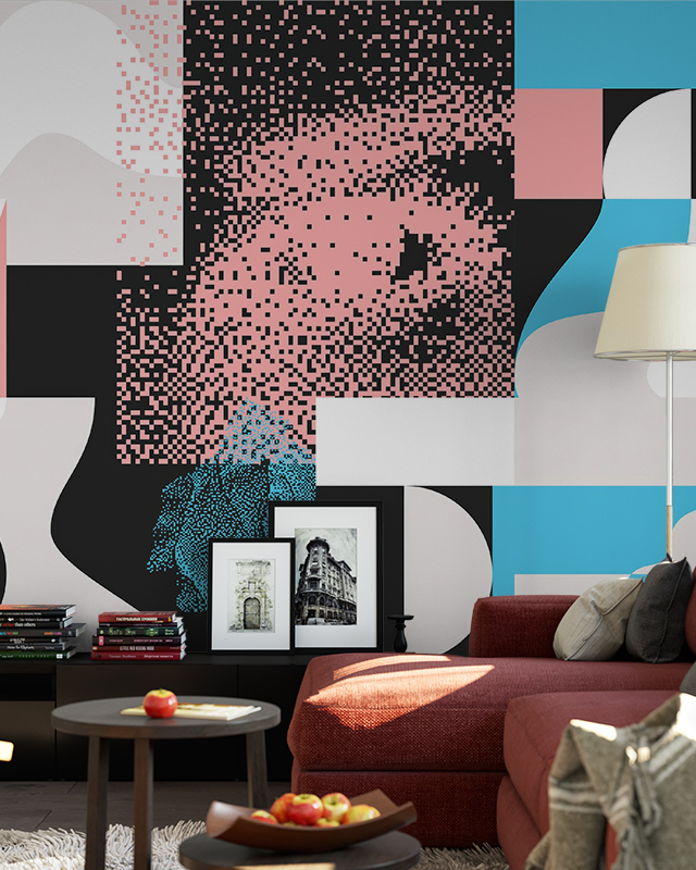 bold-abstract-wallpaper-with-geometric-shapes-and-pixelated-face-design-in-pink-black-and-blue-ideal-wallpaper-for-open-office-layouts Bold abstract wallpaper with geometric shapes and pixelated face design in pink, black, and blue. Ideal wallpaper for open office layouts.
