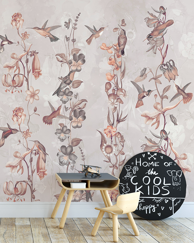 color-schemes-for-teens-room-wallpaper-featuring-pastel-floral-designs-with-hummingbirds-a-small-desk-and-home-of-the-cool-kids-sign Color Schemes for Teens Room Wallpaper featuring pastel floral designs with hummingbirds, a small desk, and 'Home of the Cool Kids' sign.
