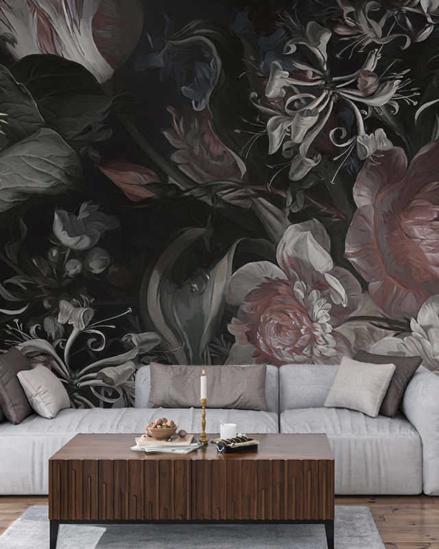 dark-floral-wallpaper-with-large-blooms-creating-a-dramatic-yet-elegant-atmosphere-ideal-wallpaper-for-different-workplaces Dark floral wallpaper with large blooms, creating a dramatic yet elegant atmosphere, ideal wallpaper for different workplaces.