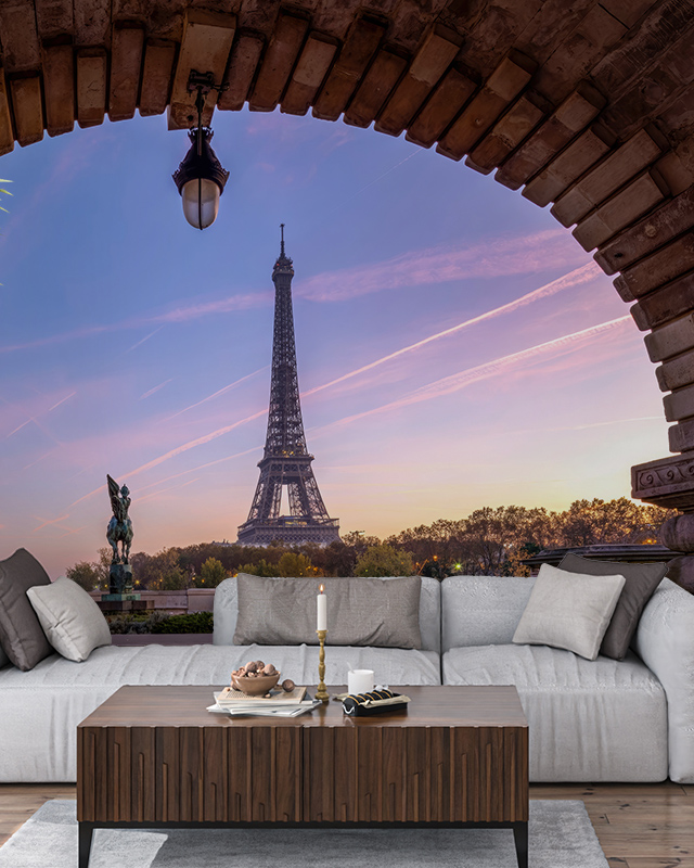 eiffel-tower-at-sunset-framed-by-an-archway-perfect-as-office-wallpaper-for-branding-with-a-parisian-theme Eiffel Tower at sunset framed by an archway, perfect as office wallpaper for branding with a Parisian theme.