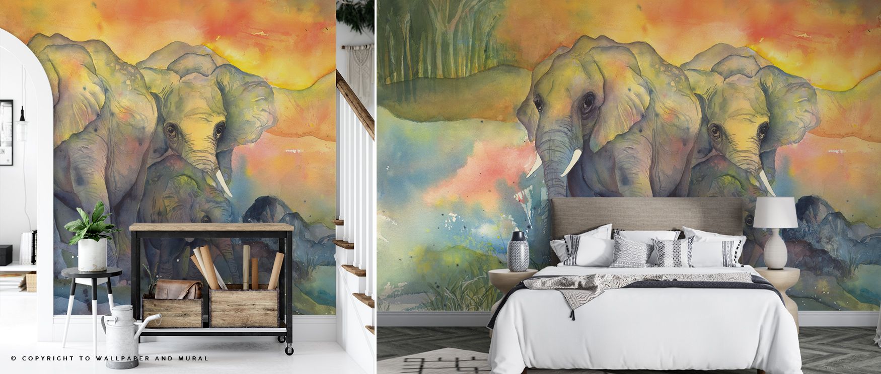 elephant-themed-wallpaper-with-vibrant-colors-in-a-bedroom-highlighting-popular-themes-for-teens-room-wallpapers Elephant-themed wallpaper with vibrant colors in a bedroom, highlighting popular themes for teens room wallpapers.