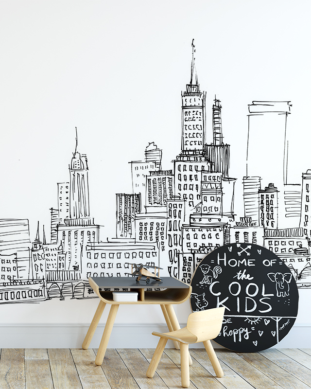 hand-drawn-cityscape-wallpaper-with-a-minimalist-desk-and-chair-ideal-for-girls-teens-room-wallpaper-trends Hand-drawn cityscape wallpaper with a minimalist desk and chair, ideal for girls teens room wallpaper trends.