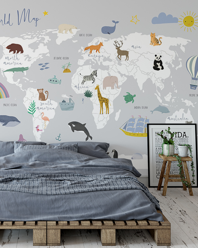 illustrated-world-map-wallpaper-with-animals-highlights-educational-and-playful-teens-room-wallpaper-trends Illustrated world map wallpaper with animals highlights educational and playful teens room wallpaper trends.
