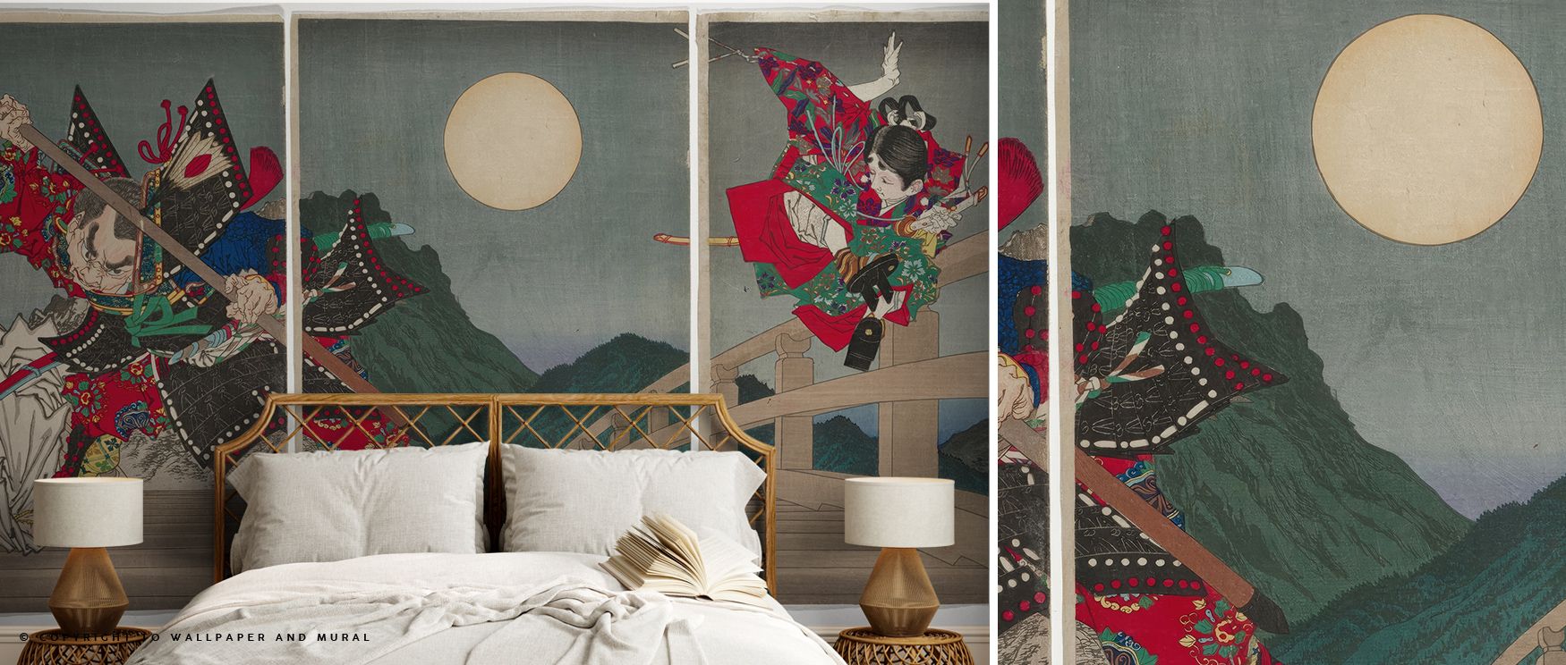 japandi-wallpaper-with-warm-tones-and-cool-tones-featuring-traditional-japanese-warriors-moonlit-sky-and-a-modern-bedroom Japandi wallpaper with warm tones and cool tones featuring traditional Japanese warriors, moonlit sky, and a modern bedroom.