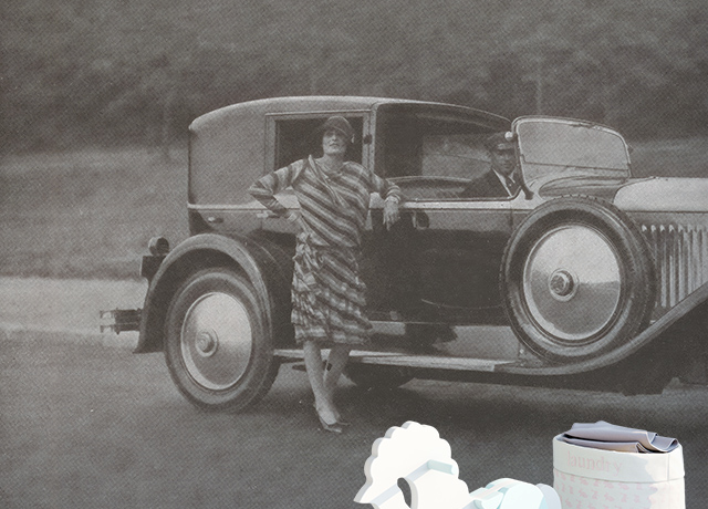 Black and white vintage wallpaper featuring a classic car and couple, enhancing modern interiors with vintage wallpaper designs.