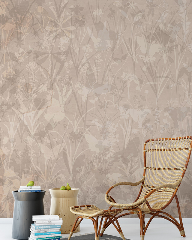 living-room-with-rattan-chair-side-tables-and-books-in-front-of-benefits-of-using-beige-wallpaper-in-small-spaces-featuring-a-floral-pattern Living room with rattan chair, side tables, and books in front of Benefits of using Beige Wallpaper in Small Spaces featuring a floral pattern.