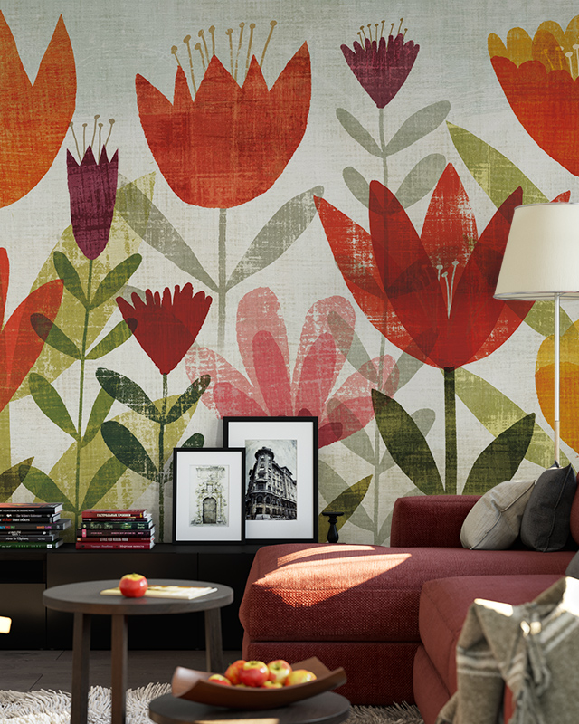 living-room-with-vibrant-floral-wallpaper-showcasing-william-morris-vs-modern-wallpaper-styles-red-sofa-and-framed-artwork Living room with vibrant floral wallpaper, showcasing William Morris vs. Modern Wallpaper Styles, red sofa, and framed artwork.