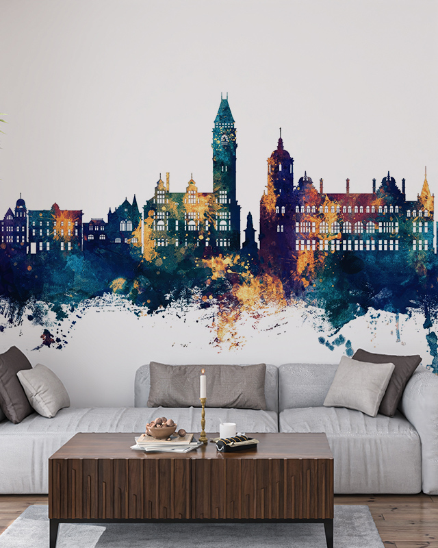 modern-living-room-featuring-a-vibrant-cityscape-mural-perfect-for-office-wallpaper-ideas-for-productivity-and-creativity Modern living room featuring a vibrant cityscape mural, perfect for office wallpaper ideas for productivity and creativity.