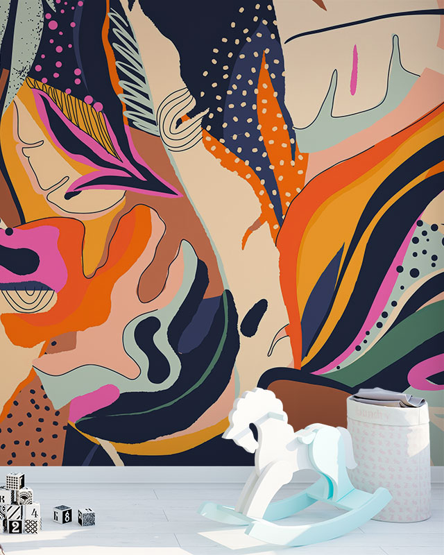 peel-and-stick-wallpaper-trends-featuring-bold-abstract-patterns-in-vibrant-colors-with-a-white-rocking-horse-in-the-foreground Peel and Stick Wallpaper trends featuring bold, abstract patterns in vibrant colors with a white rocking horse in the foreground.