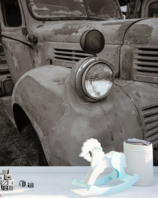 retro-60s-70s-vintage-wallpaper-featuring-a-close-up-of-a-rusted-truck-with-a-wooden-rocking-horse-in-front Retro 60s & 70s Vintage Wallpaper featuring a close-up of a rusted truck, with a wooden rocking horse in front.