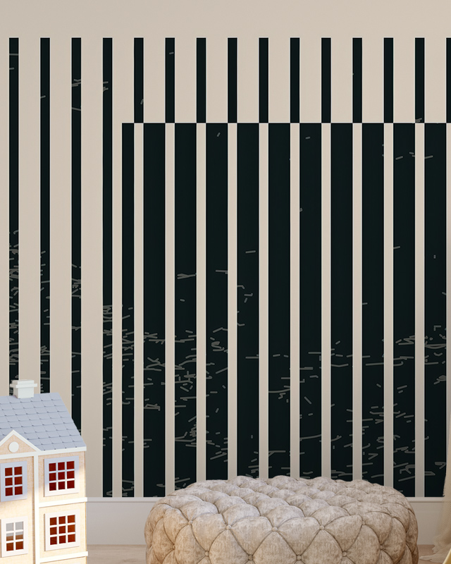 room-with-a-toy-house-and-ottoman-in-front-of-choosing-the-right-shade-of-beige-wallpaper-featuring-vertical-black-stripes Room with a toy house and ottoman in front of Choosing the Right Shade of Beige wallpaper featuring vertical black stripes.