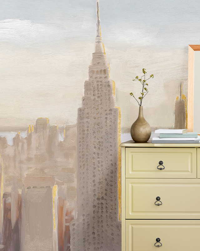 room-with-dresser-vase-and-books-in-front-of-benefits-of-using-beige-wallpaper-in-small-spaces-featuring-a-city-skyline-design Room with dresser, vase, and books in front of Benefits of using Beige Wallpaper in Small Spaces featuring a city skyline design.