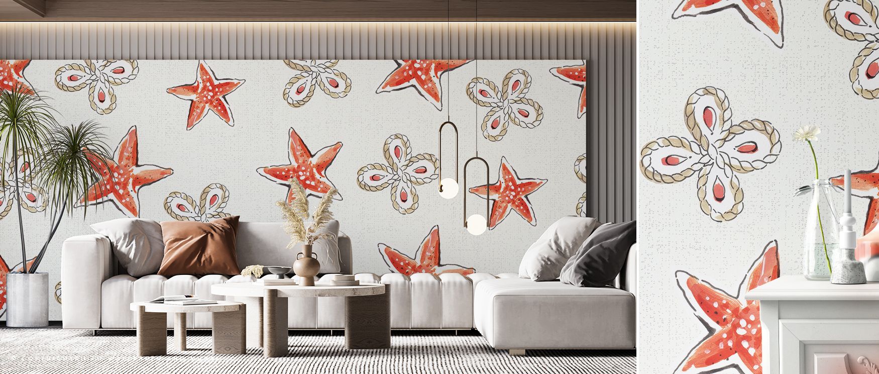starfish-and-seashell-patterned-wallpaper-in-a-coastal-themed-living-space-showcasing-popular-themes-for-teens-room-wallpapers Starfish and seashell-patterned wallpaper in a coastal-themed living space, showcasing popular themes for teens room wallpapers.