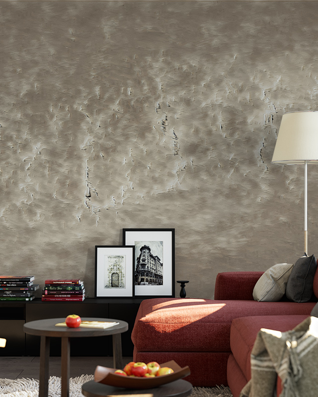 textured-distressed-style-beige-wallpaper-behind-a-red-sofa-ideal-wallpaper-for-small-offices Textured, distressed-style beige wallpaper behind a red sofa. Ideal wallpaper for small offices.