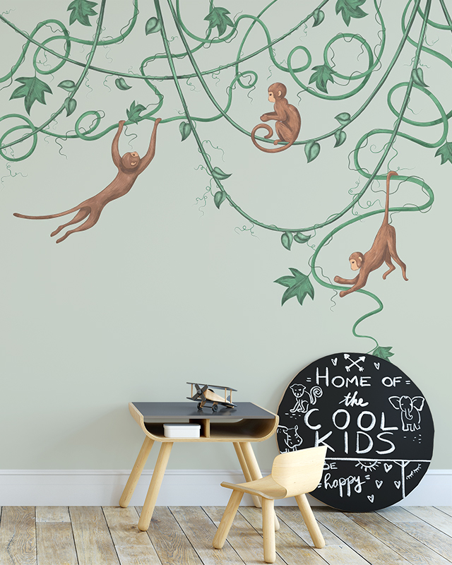 wallpaper-featuring-playful-monkeys-swinging-on-vines-showcasing-popular-themes-for-teens-room-wallpapers-with-jungle-motifs Wallpaper featuring playful monkeys swinging on vines, showcasing popular themes for teens room wallpapers with jungle motifs.