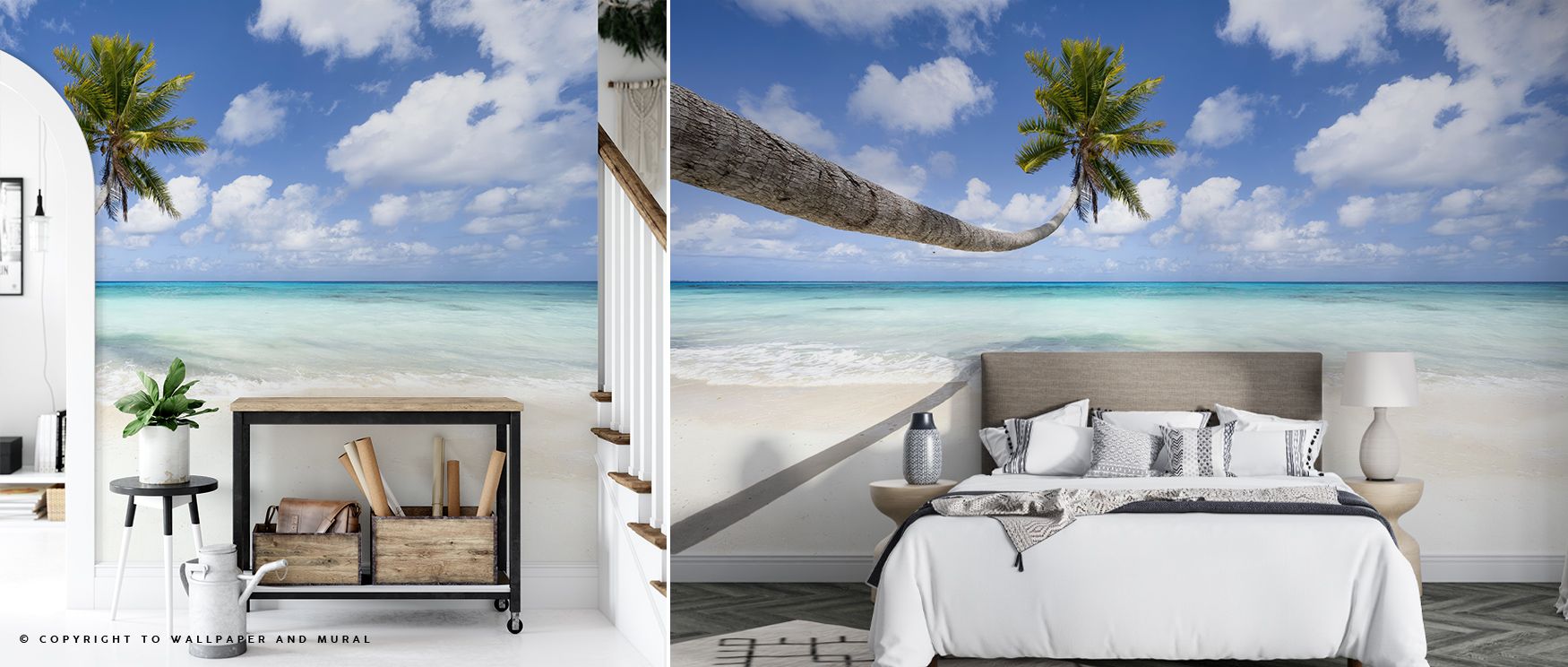 a-serene-beach-scene-with-clear-blue-waters-palm-tree-and-bright-sky-ideal-bright-wallpaper-for-small-spaces A serene beach scene with clear blue waters, palm tree, and bright sky, ideal bright wallpaper for small spaces.