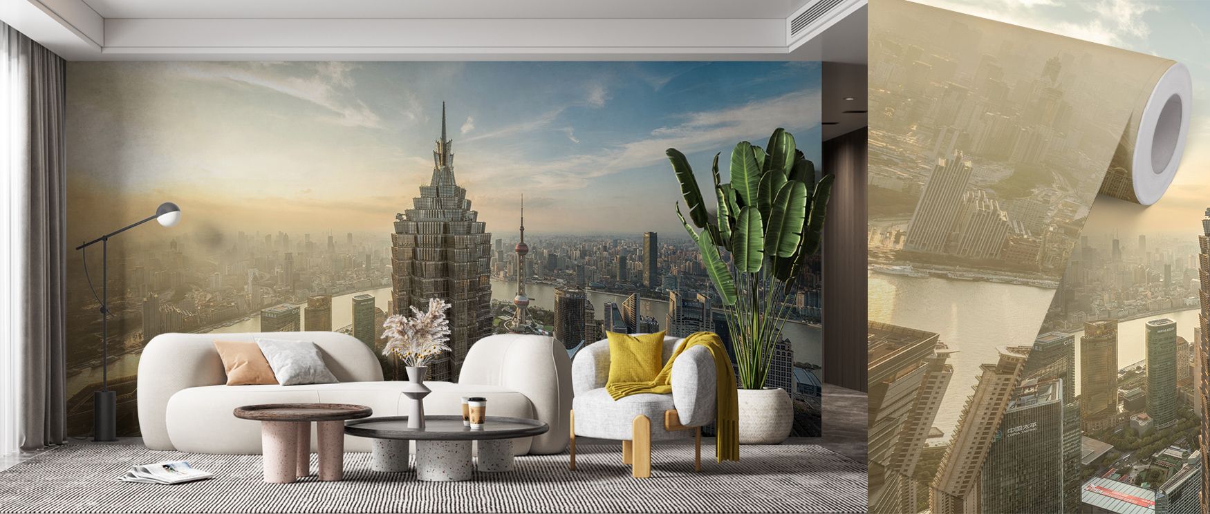 a-stunning-cityscape-mural-featuring-a-vibrant-skyline-perfect-as-bright-wallpaper-for-different-design-styles-and-interiors A stunning cityscape mural featuring a vibrant skyline, perfect as bright wallpaper for different design styles and interiors.