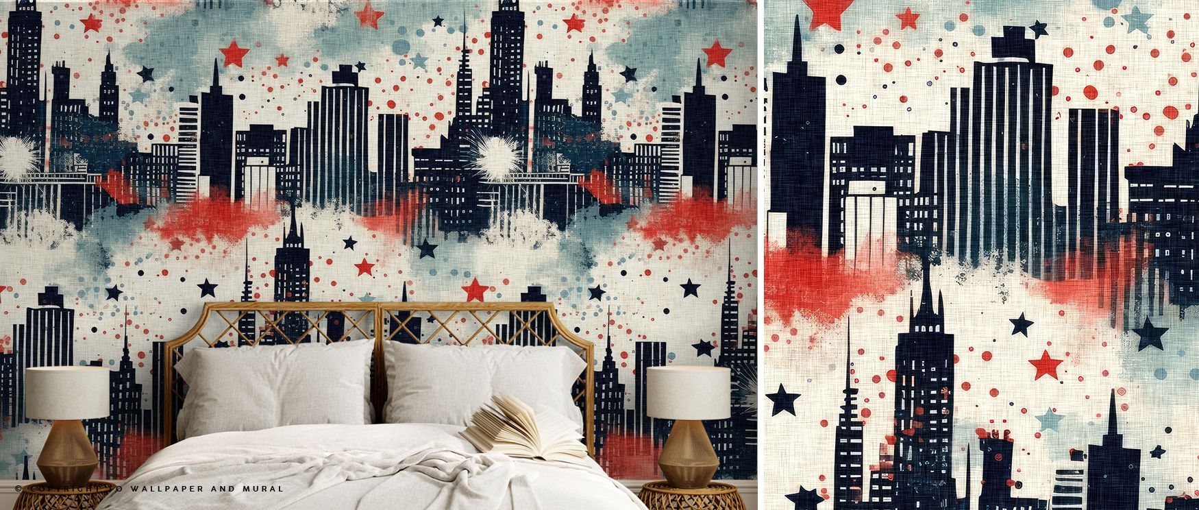 a-vibrant-cityscape-design-with-red-blue-and-star-patterns-perfect-urban-wallpaper-for-different-room-types A vibrant cityscape design with red, blue, and star patterns, perfect urban wallpaper for different room types.