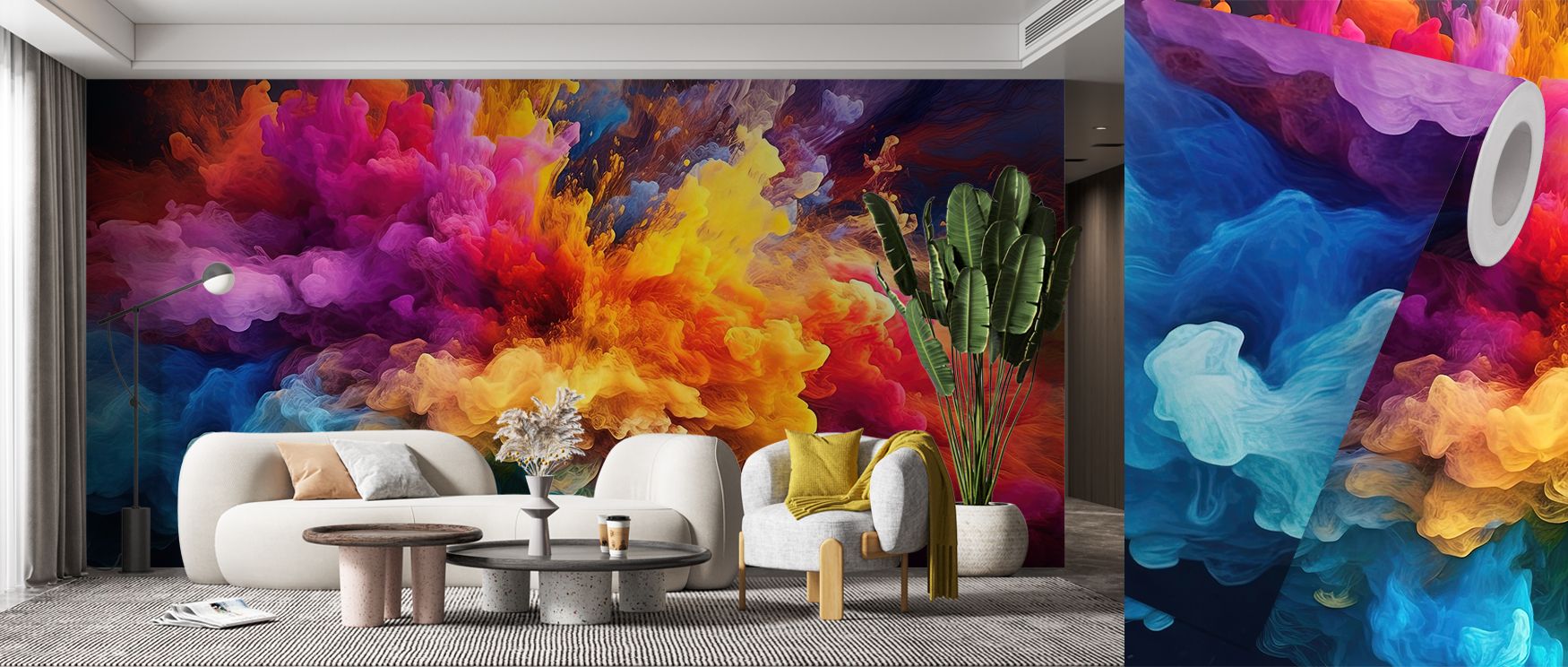 a-vibrant-multicolored-abstract-wallpaper-featuring-swirling-clouds-of-color-perfect-bright-wallpaper-for-small-spaces A vibrant, multicolored abstract wallpaper featuring swirling clouds of color, perfect bright wallpaper for small spaces.