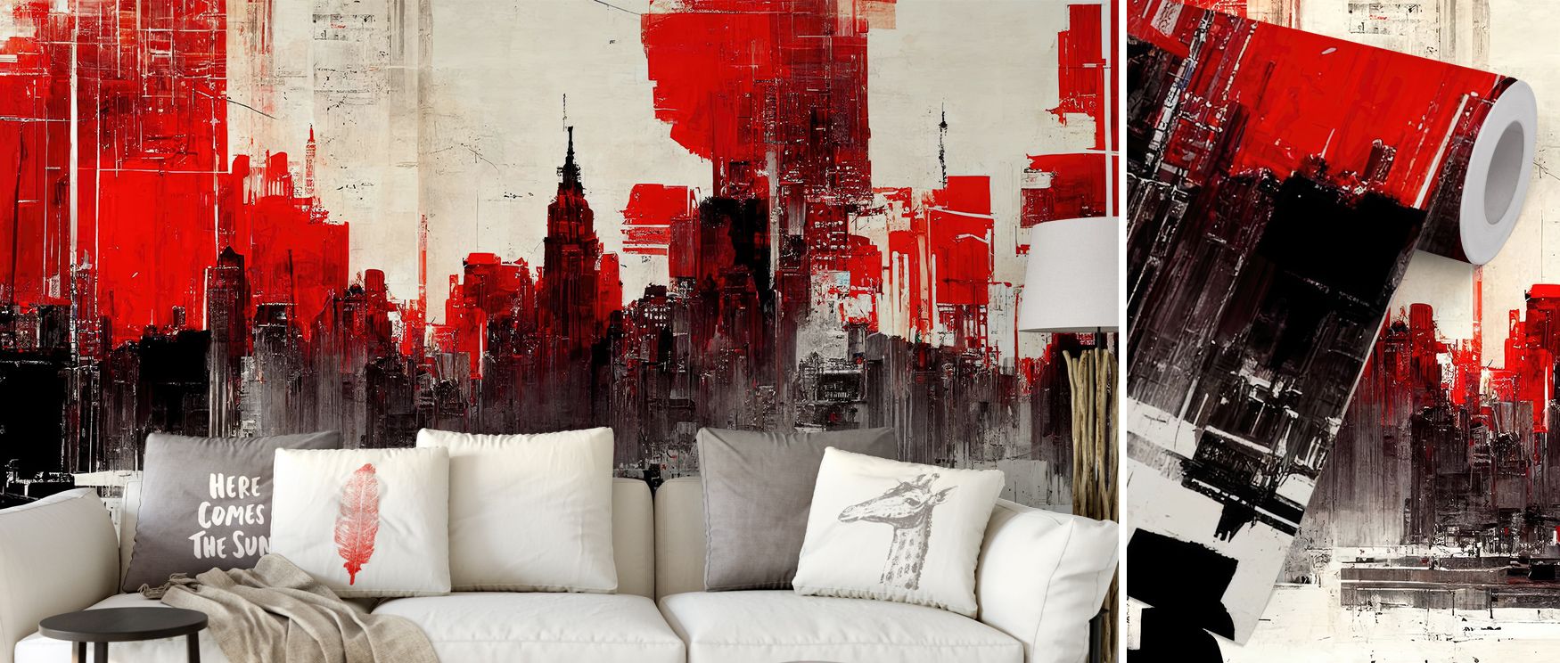 abstract-red-and-black-city-skyline-mural-showcasing-bold-contemporary-urban-wallpaper-trends-for-modern-interiors Abstract red and black city skyline mural showcasing bold, contemporary urban wallpaper trends for modern interiors.