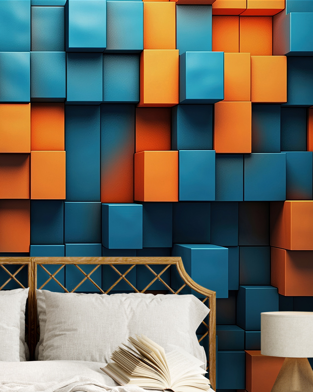 bold-3d-geometric-pattern-in-blue-and-orange-a-striking-urban-wallpaper-for-open-concept-spaces-adding-depth Bold 3D geometric pattern in blue and orange, a striking urban wallpaper for open-concept spaces adding depth.