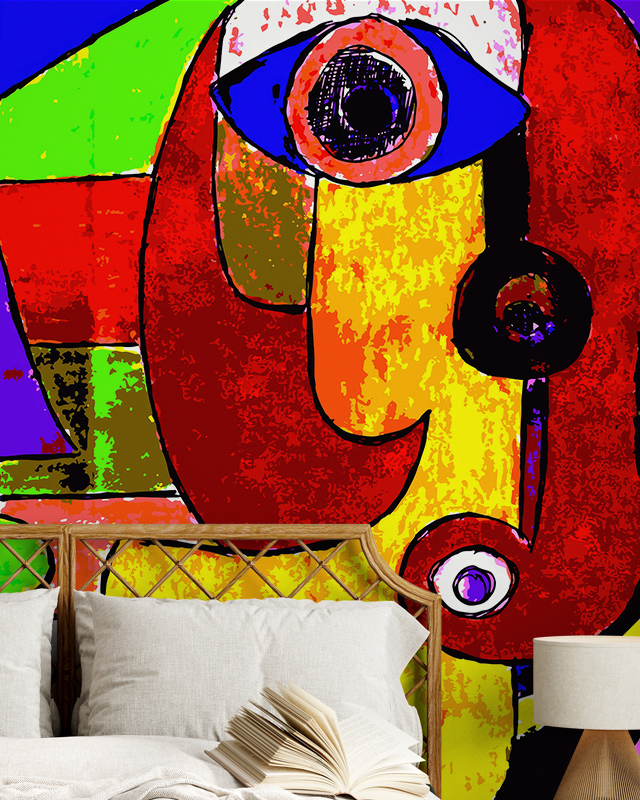 colorful-abstract-design-as-bright-wallpaper-on-accent-walls-adding-a-bold-artistic-flair-to-the-bedroom Colorful abstract design as bright wallpaper on accent walls, adding a bold artistic flair to the bedroom.