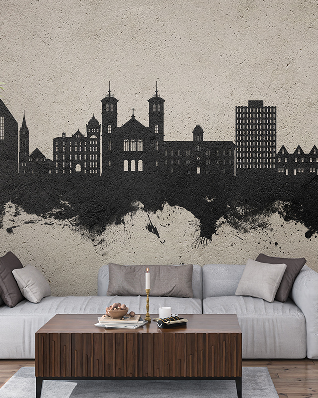 silhouette-skyline-mural-in-black-on-textured-wall-highlighting-modern-urban-wallpaper-trends-for-contemporary-interiors Silhouette skyline mural in black on textured wall, highlighting modern urban wallpaper trends for contemporary interiors.