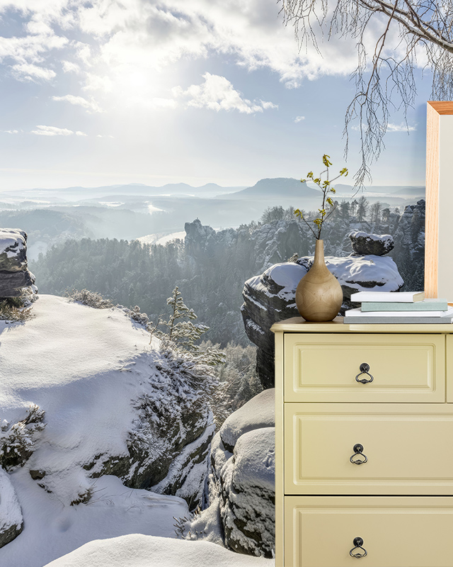 snowy-mountain-landscape-as-bright-wallpaper-showcasing-one-of-the-latest-bright-wallpaper-trends-in-interior-design Snowy mountain landscape as bright wallpaper, showcasing one of the latest bright wallpaper trends in interior design.