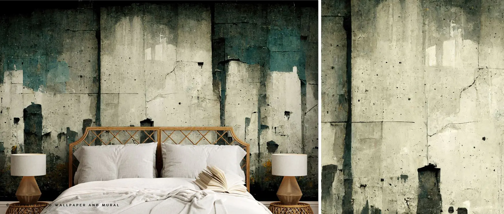 textured-concrete-mural-behind-bed-in-minimalist-bedroom-showcasing-trendy-urban-wallpaper-for-small-spaces Textured concrete mural behind bed in minimalist bedroom, showcasing trendy urban wallpaper for small spaces.