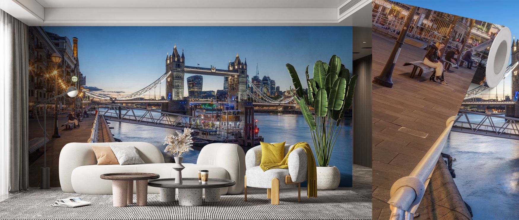 tower-bridge-mural-in-a-modern-living-room-featuring-one-of-the-iconic-types-of-bright-wallpaper-designs Tower Bridge mural in a modern living room, featuring one of the iconic types of bright wallpaper designs.