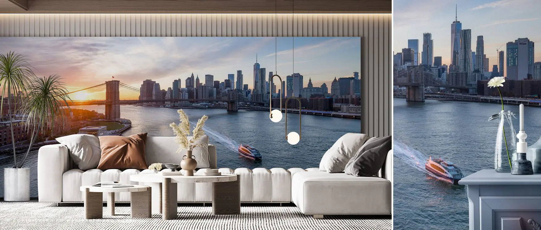 wall-mural-of-a-sunset-over-a-city-skyline-and-bridge-ideal-urban-wallpaper-for-small-spaces Wall mural of a sunset over a city skyline and bridge, ideal urban wallpaper for small spaces.