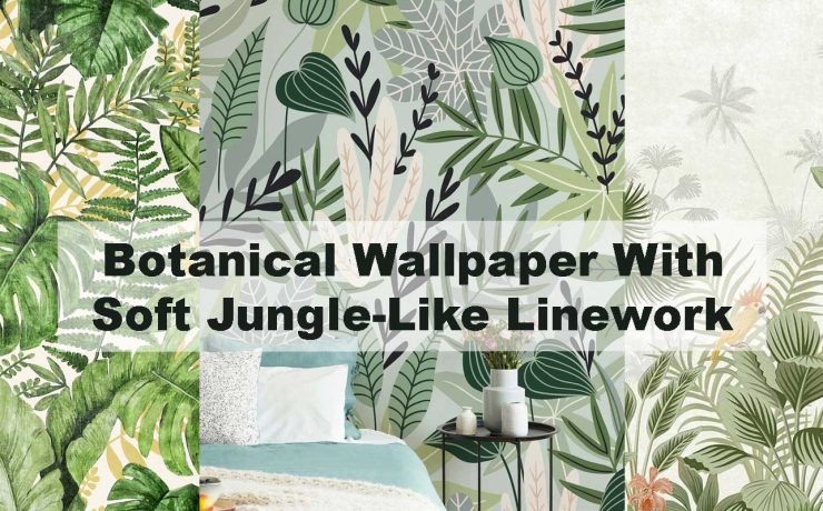 Botanical Wallpaper With Soft Jungle-Like Linework