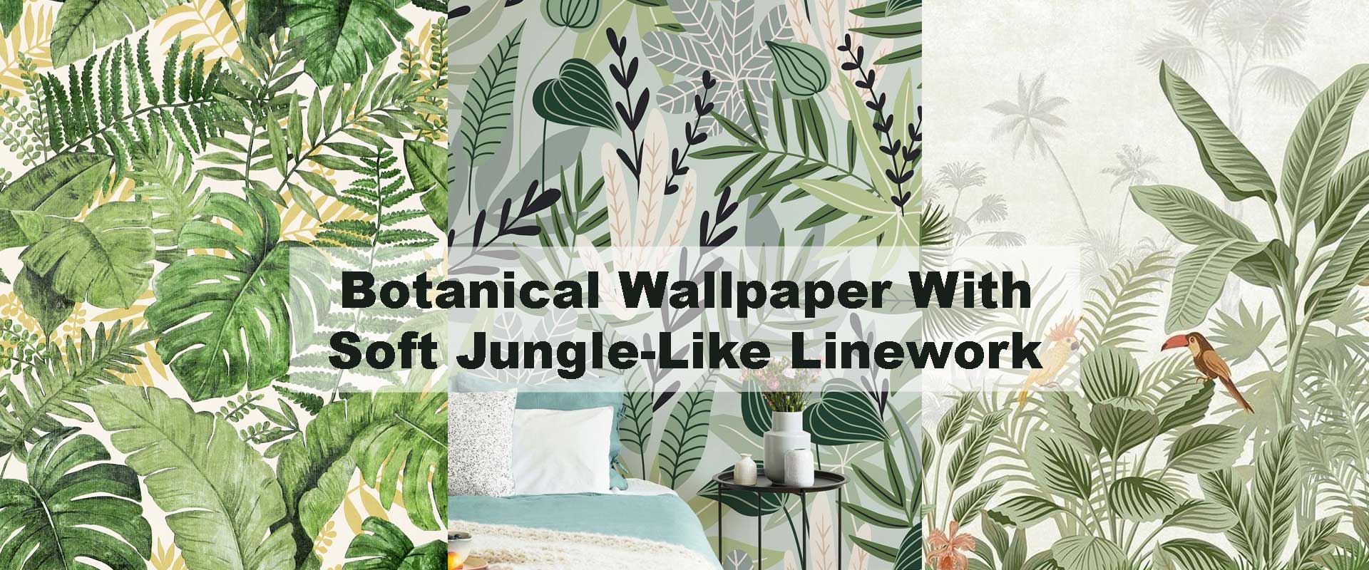 Botanical Wallpaper With Soft Jungle-Like Linework