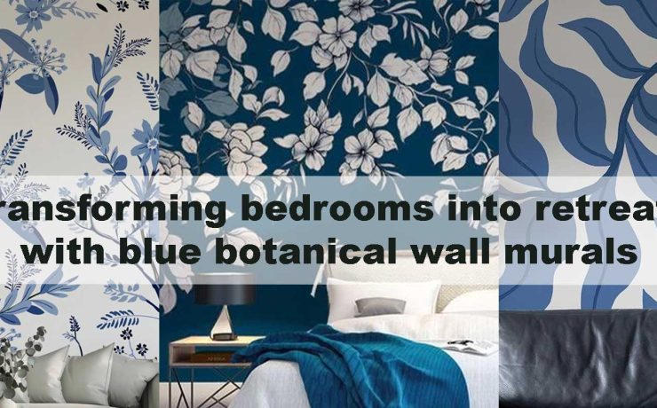 Transforming bedrooms into retreats with blue botanical wall murals