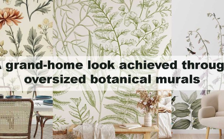 A grand-home look achieved through oversized botanical murals