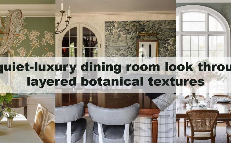 A quiet-luxury dining room look through layered botanical textures